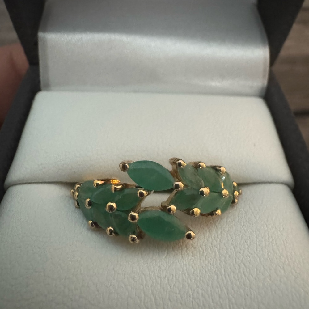 Elegant 18k Gold Plated Genuine Emerald Ring